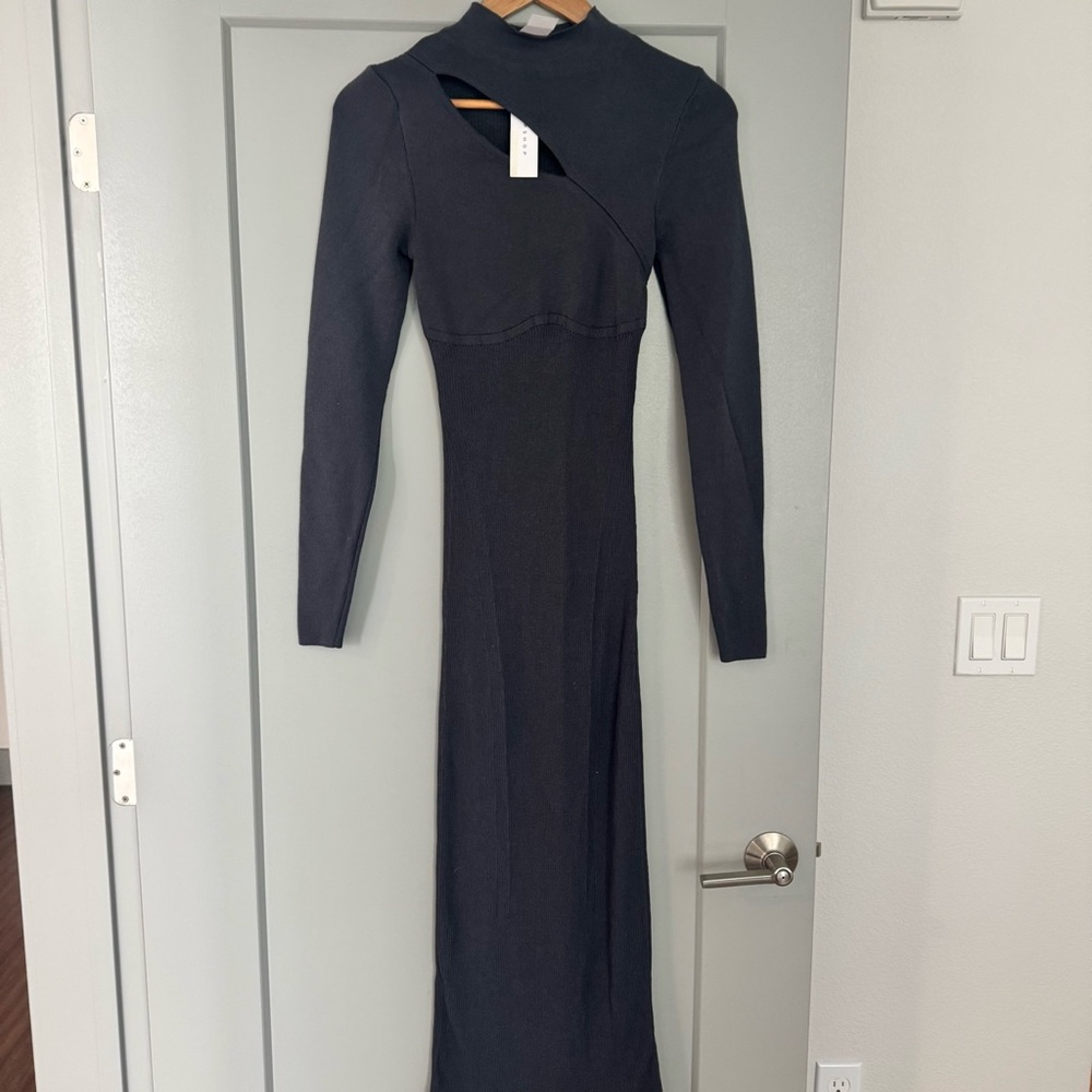 NWT Topshop Blue Black Ribbed Asymmetrical Sheath Dress